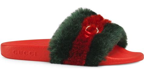 red and purple gucci slides|fluffy Gucci slides.